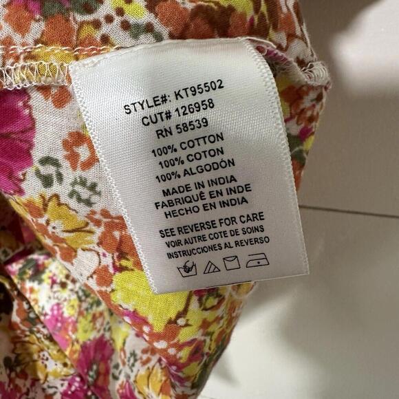 Kut From The Kloth Top Blouse Floral Front Tie Pink Orange Collared Small Cotton - Picture 4 of 5